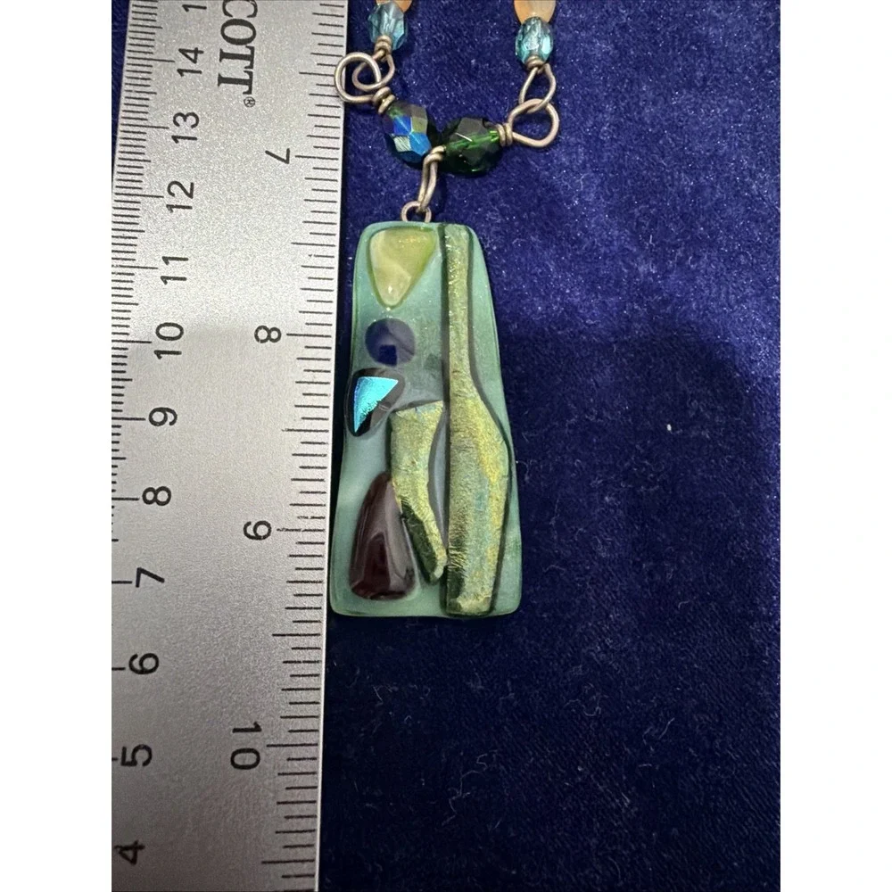 Vintage necklace Glass Murano Style glass Beaded Sterling silver 15